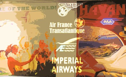 Vintage Air France and Imperial Airways posters.