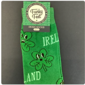 socks with smiling shamrock and funky feel.