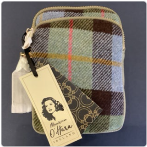 Checked wool crossbody, labelled with Maureen O’Hara’s face.